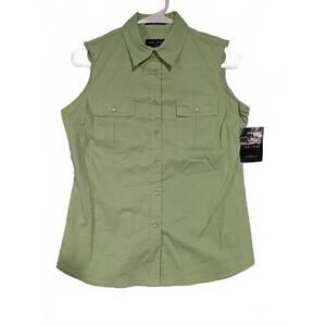 Axcess Sleeveless Button-Up Shirt Vest - Light Green - Womens Size Small